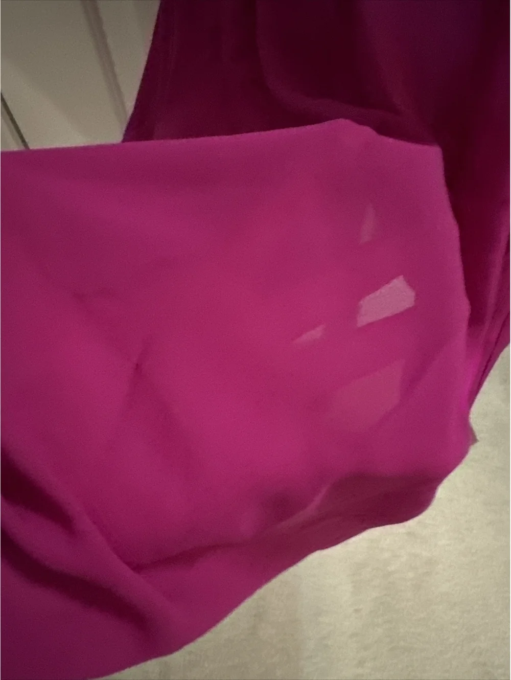 Vintage 80s Fushia Chiffon Boho Secretary Light Sheer Midi Dress size 6/8